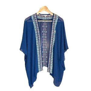 Lorimer NYC Deep blue chiffon embroidered kimono top, OS